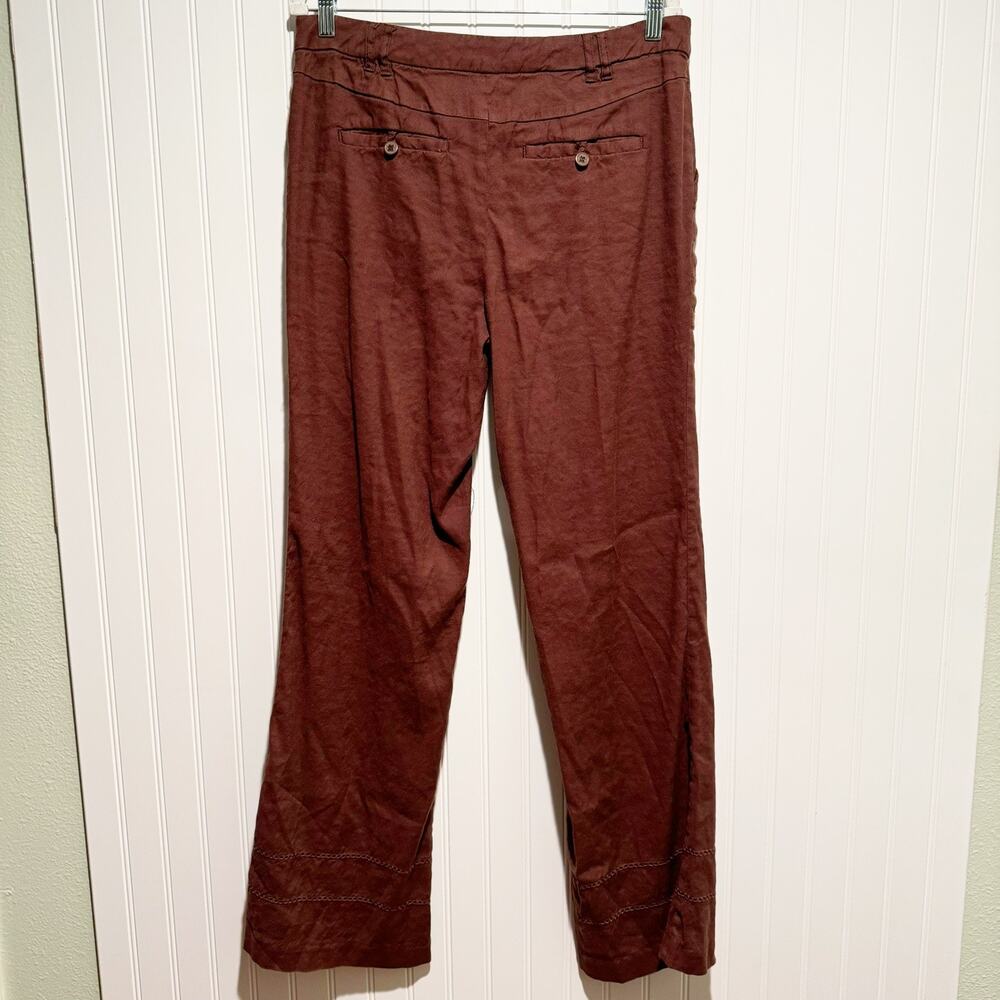 Anthropologie Elevenses Brown Linen Wide Leg Pants Size 12 - Picture 6 of 7